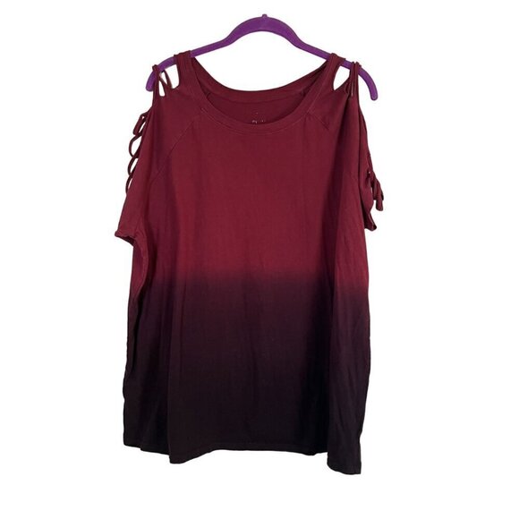 Torrid Top Women 1X Black Pullover Red Ombre Cold Shoulder Office Neutral Retro - Picture 3 of 8